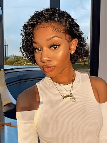 UNice Perruque Naturelle Courte Bouclée Cheveux Humains Coupe Pixie Lace Transparente 13x1 Pouces Pour Femmes