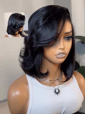 UNice 4x4 Lace Closure Noire Bob Perruque Avec Frange Latérale