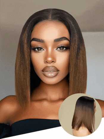 UNice Bye-Bye Knots 7x5 Lace Noir Marron Ombre Yaki Lisse Bob Perruque