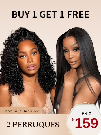 Combo Vente 14 Pouces ByeBye Knots Bouclé Sans Colle Et 16 Pouces V Part Yaki Lisse Perruque