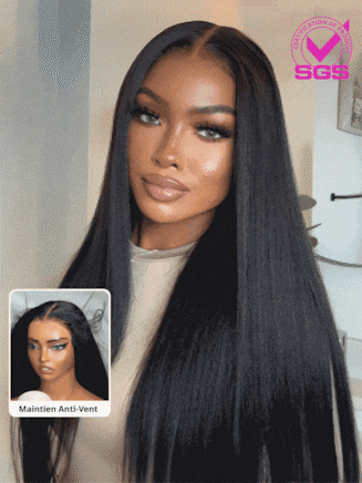 UNice Bye-Bye Slip™ Perruque Noire Yaki Lisse Bonnet Flexible Avec Bandes De Silicone Antidérapantes et Cordon