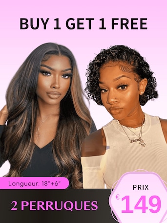 Combo Vente 18 Pouces Bye Bye Knots Balayage Highlight Body Wave Perruque & 6 Pouces Pixie Cut Bob Perruque