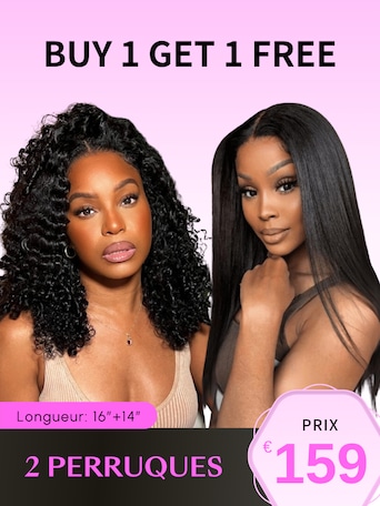 Combo Vente 14 Pouces ByeBye Knots Bouclé Sans Colle Et 16 Pouces V Part Yaki Lisse Perruque