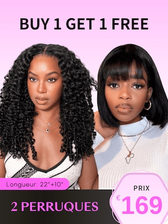 Combo Vente 22 Pouces Bye-Bye Knots Bouclé Perruque avec Pointes Enroulées à la Main & 10 Pouces Bob Perruque