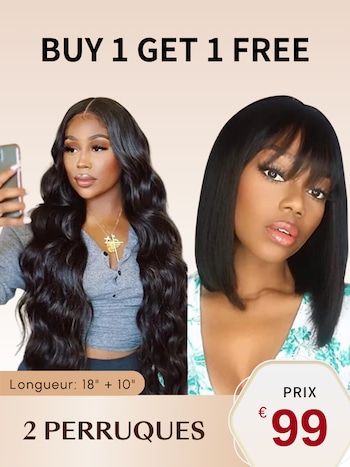 Combo Vente Unice U Part Body Wave Perruque 18 Pouces et 10 Pouces Bob Perruque
